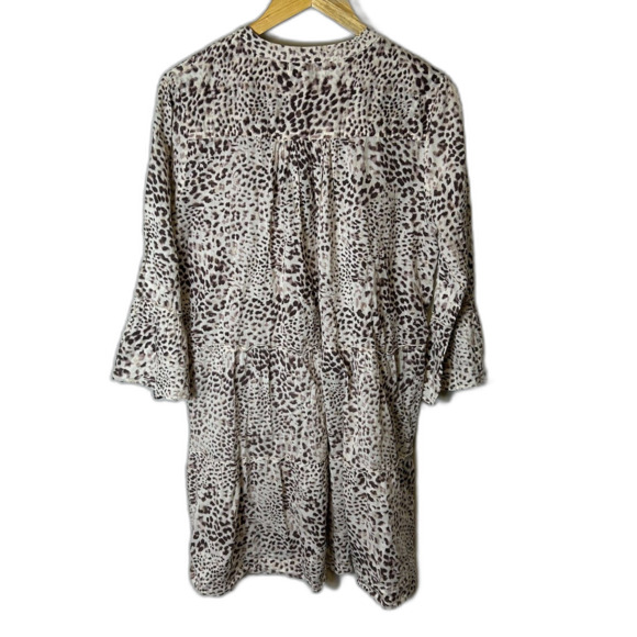 Lola Australia Ivory Brown Leopard Print V-Neck 3/4 Sleeve Tiered Dress Size M - Picture 10 of 12